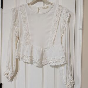 Altar'd State Ivory Lace Accent Blouse